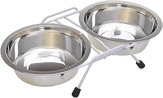 Van Ness Pets Raised Double Dish Feeder with Wire Rack For Cats And Small Dogs, with (2) 8 OZ Food And Water Bowls