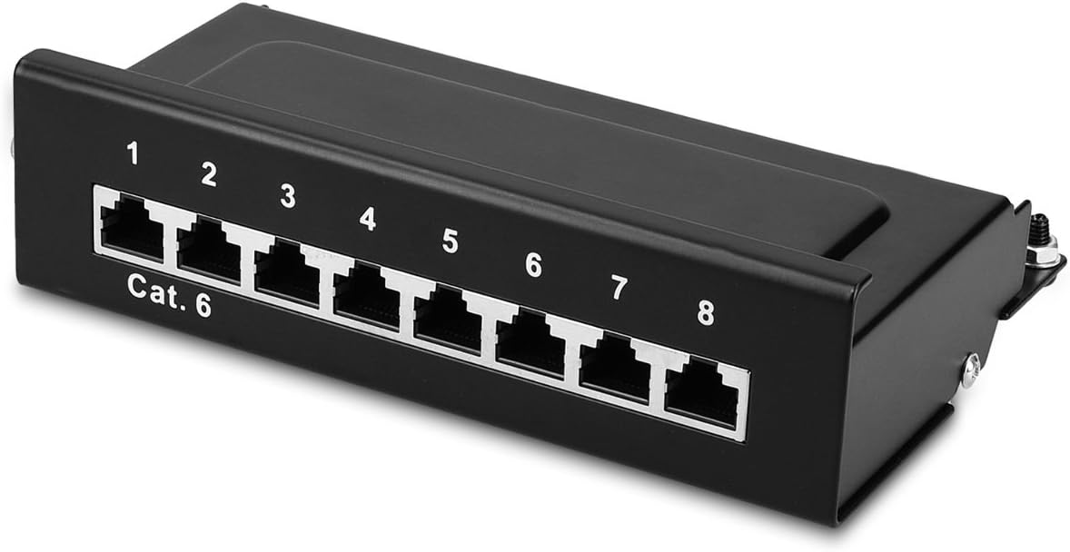 kwmobile 8 Port Patch Panel - RJ45 Cat6 Shielded Network Splitter Panel with Ground Wire - Includes Screws and Dowels for Wall Mount Installation