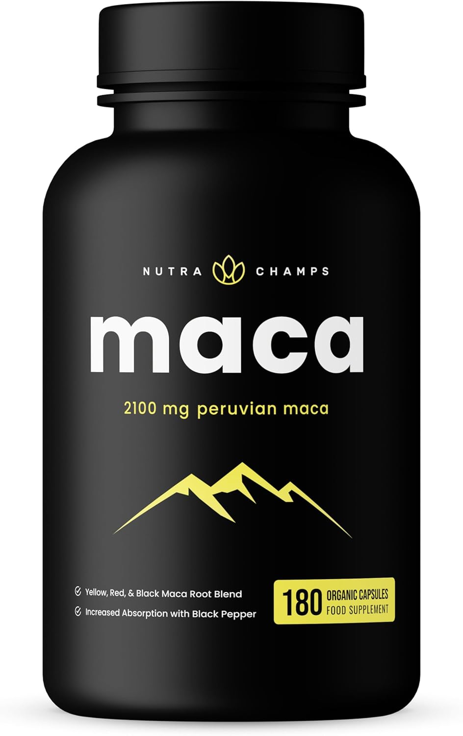 Maca Root Capsules for Women & Men, 2100mg, 180 Capsules, Black, Red & Yellow Peruvian Gelatinized, Highest Potency Maca Root Powder Supplement