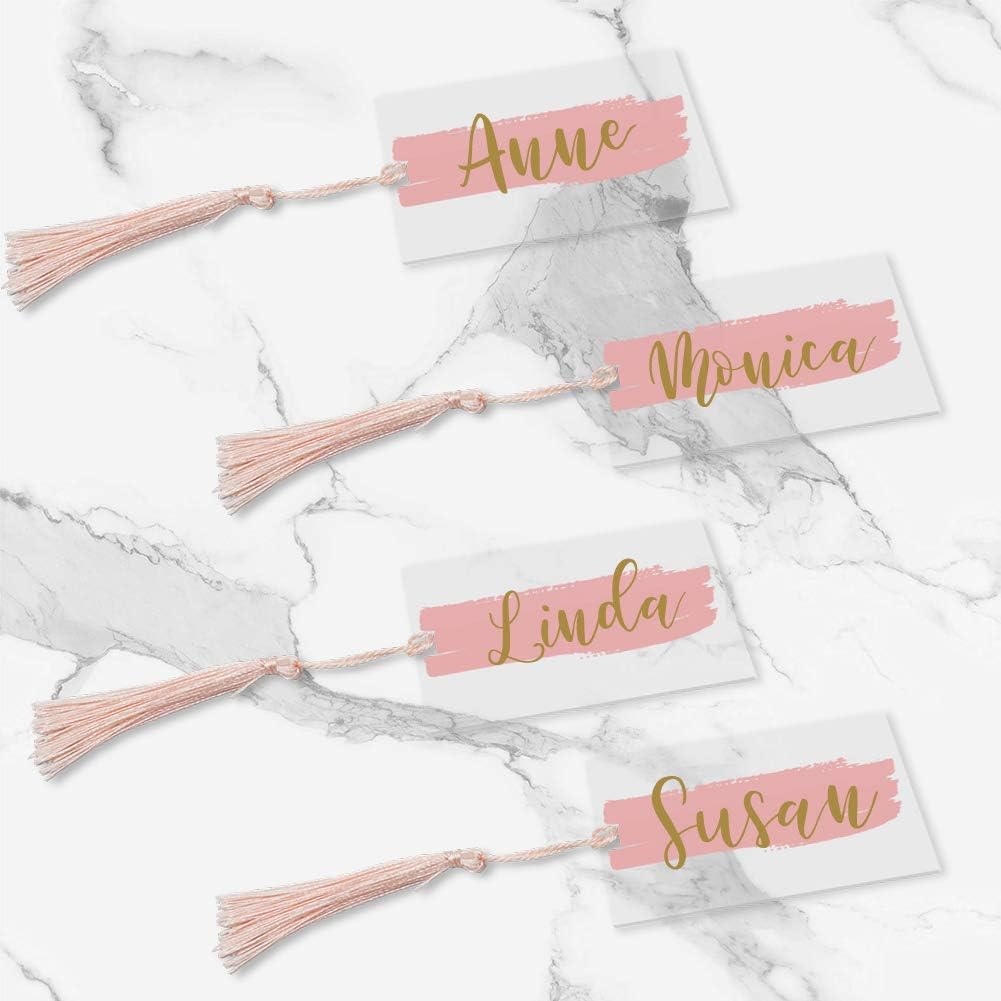 JINMURY 20 PCS Clear Acrylic Place Cards for Weddings- Blank Rectangle Acrylic Names with Hole, Perfect for Handwritten Calligraphy Seating Name Cards and DIY Projects, 3 1/2 x 2 inch