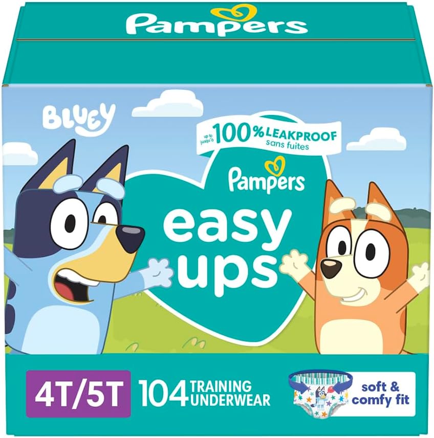 Pampers Training Pants - Easy Ups Boys & Girls Bluey - Size 4T-5T, 104 Count, Children's Potty Underwear (Packaging May Vary)