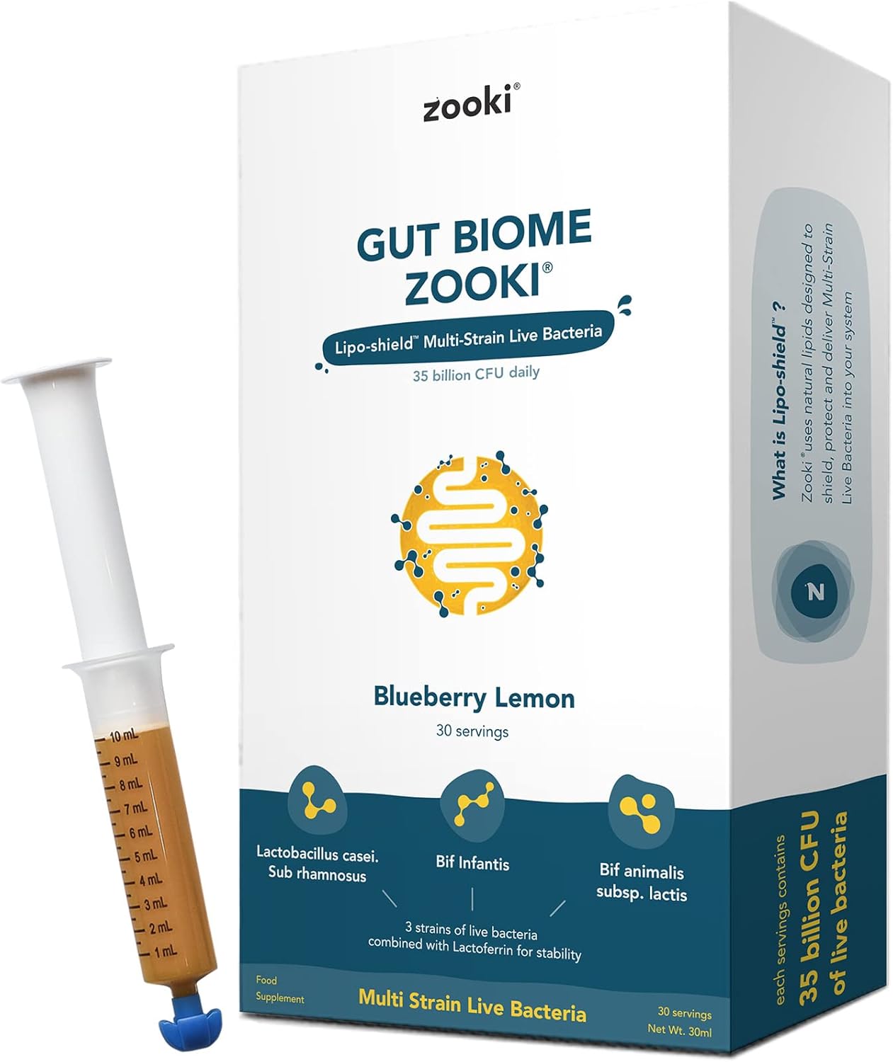 Zooki® Gut Biome | Advanced Multi Strain Probiotics | Gut Health, Digestive System - (Blueberry Lemon Flavour, 30 Servings, Pack of 1)