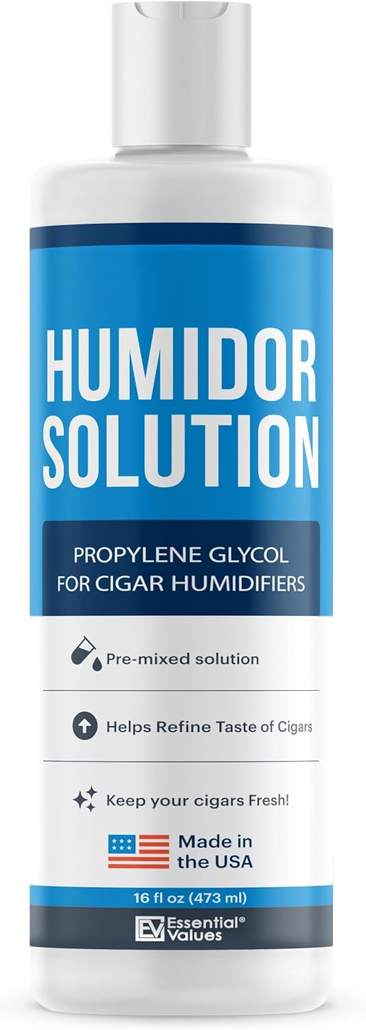 Essential Values Cigar Humidor Solution - 16oz Propylene Glycol Solution (PG) For Humidifiers - Cigar Juice - Humidor Liquid Accessories and Supplies