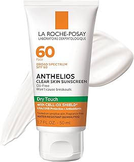La Roche-Posay Anthelios Clear Skin Sunscreen Dry Touch SPF 60, Oil Free Sunscreen For Face, Oil Absorbing, Broad Spectrum SPF + Antioxidants, Non-Greasy, Oxybenzone Free, Travel Size