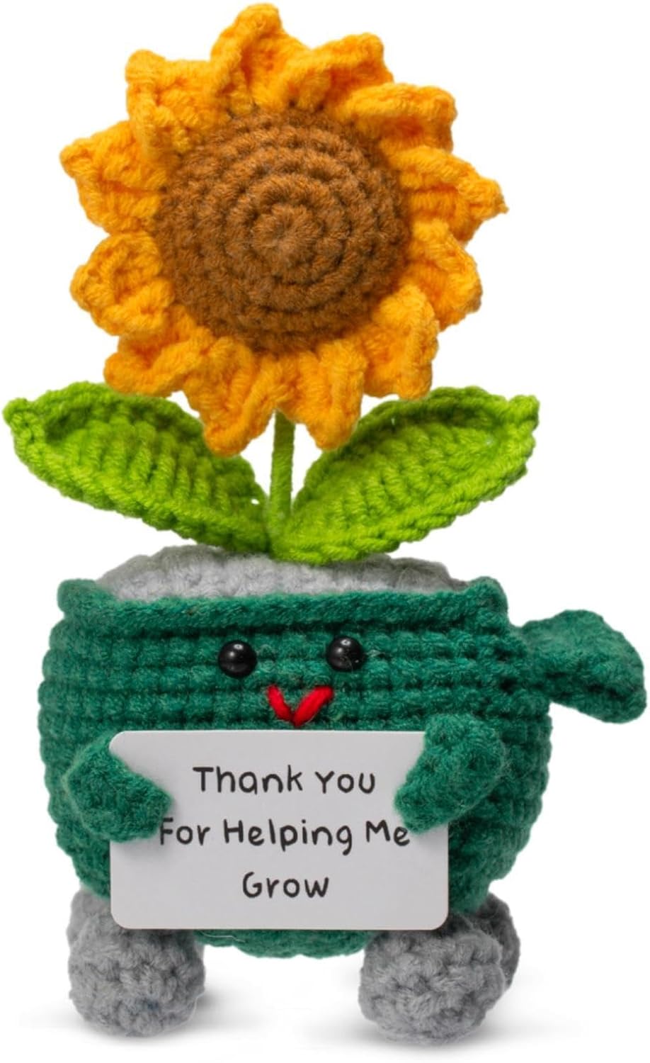 Thank You Gifts for Teacher Women - Sun Flower Appreciation Gifts for Coworkers, Handmade Crochet Sunflower Pot Desk Decor for Teacher (Thank You for Helping Me Grow - Green)