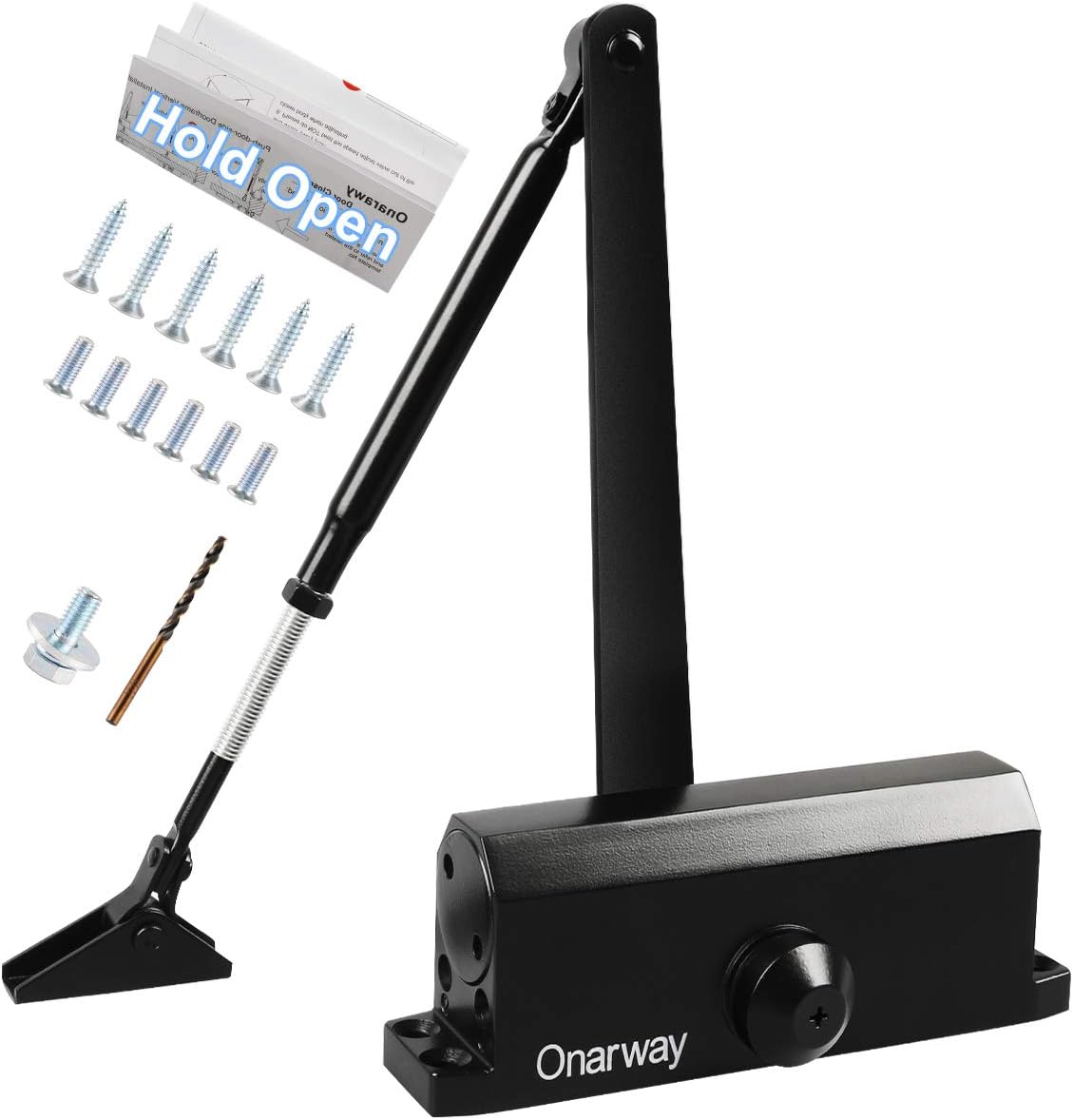 Onarway Automatic Door Closer Hold Open Size 3 Spring Hydraulic Door Closure Aluminum Alloy Body, for Residential and Commercial Use, for 45~60kg Door, Not Applies Parallel Installation