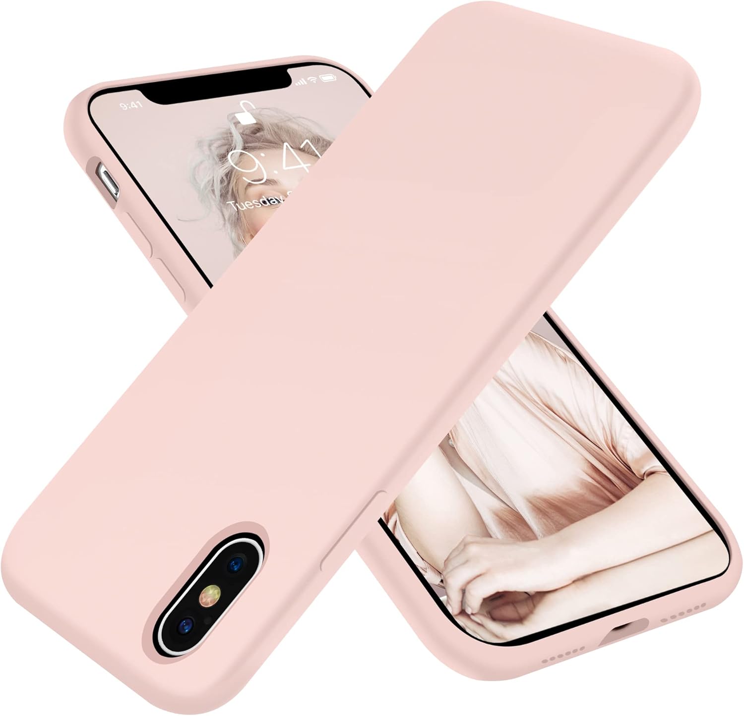 OTOFLY Liquid Silicone Gel Rubber Full Body Protection Shockproof Case for iPhone Xs/iPhone X,Anti-Scratch&Fingerprint Basic-Cases,Compatible with iPhone X/iPhone Xs 5.8 inch (2018), (Chalk Pink)