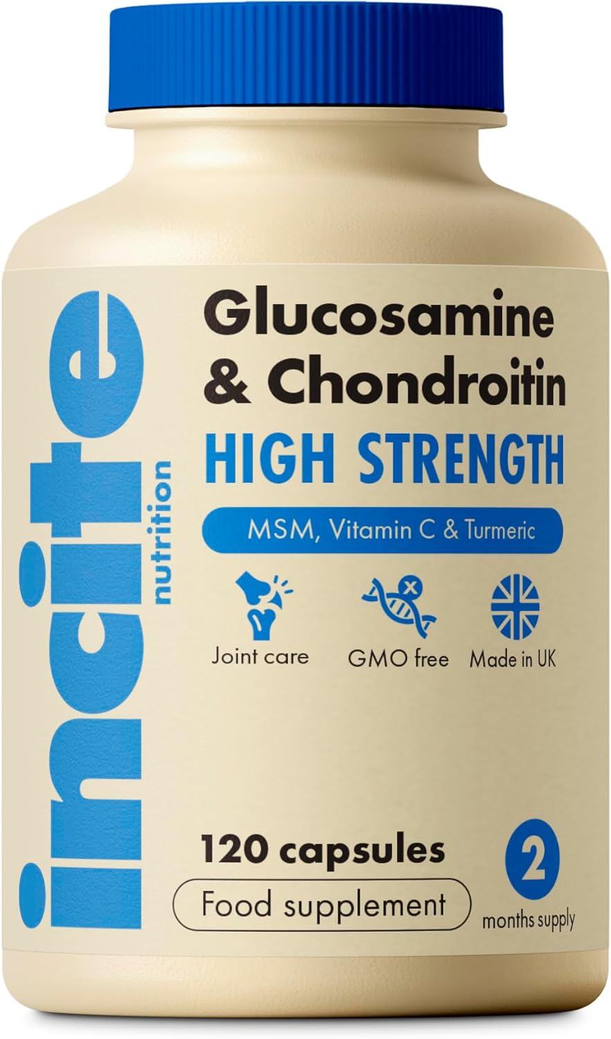 Glucosamine and Chondroitin High Strength Complex with MSM, Vitamin C, Ginger, Rosehip & Turmeric - 120 Premium Capsules Joint Care Supplements Made in The UK by Incite Nutrition