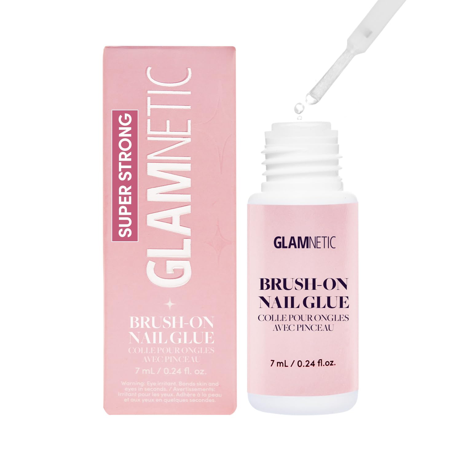 Glamnetic Super Strong Brush On Nail Glue | Brush Tip Applicator, Mess Free, Travel Friendly, Vegan | Durable & Long-Lasting | .24 fl. oz.