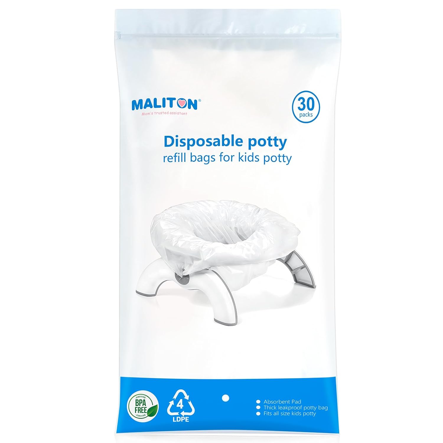 [30 Counts] Disposable Potty Bags for Toddler Portable Toilet, Travel Potty Liners fit for OXO Tot 2-in-1 Go Potty, Maliton Potty Training Bags fit Most Kids Portable Potty