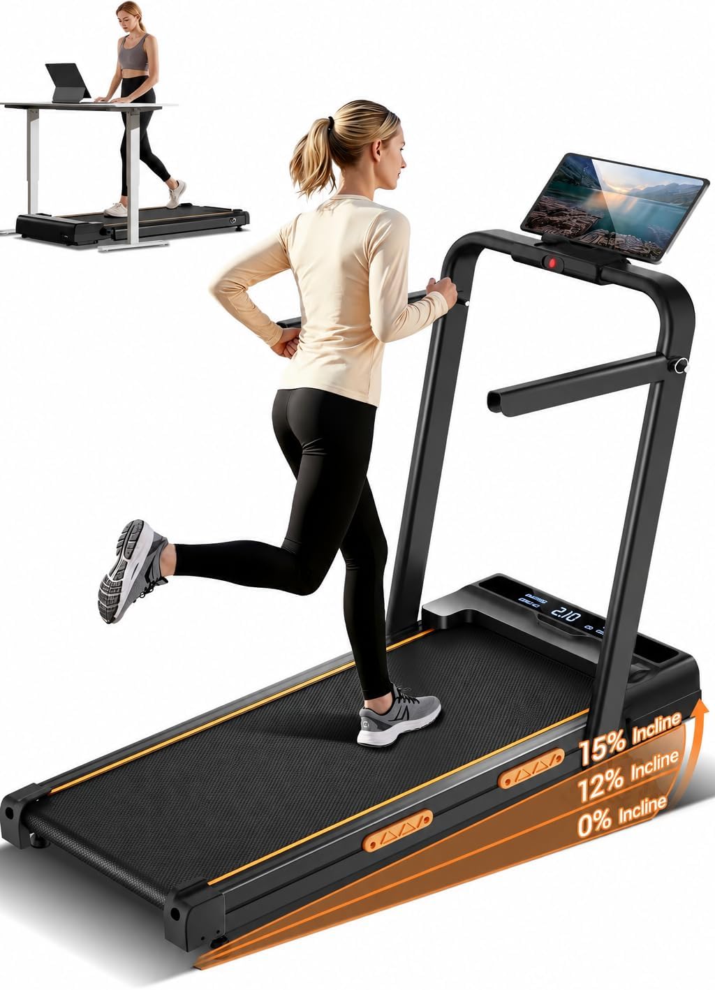 4-in-1 Walking Pad with 15% Incline, 10KM/H Foldable Treadmill for Home, 3.0HP Silent Brushless Motor, 159KG Heavy Duty Capacity, Ultra-Slim Running Machine with Remote Control for Home Office