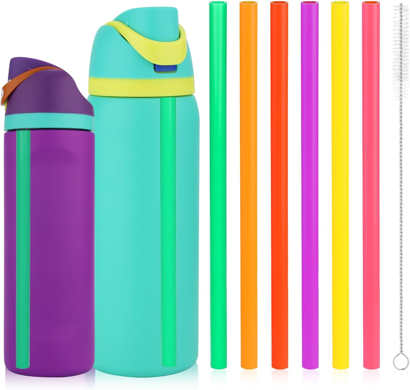 6pcs Replacement Straws for Owala FreeSip 24oz 32oz, Reusable Plastic Straws with Cleaning Cleaner Brush for Insulated Stainless Steel Water Silicone Bottle Tumbler Rubber Accessories Parts (6 Colors)