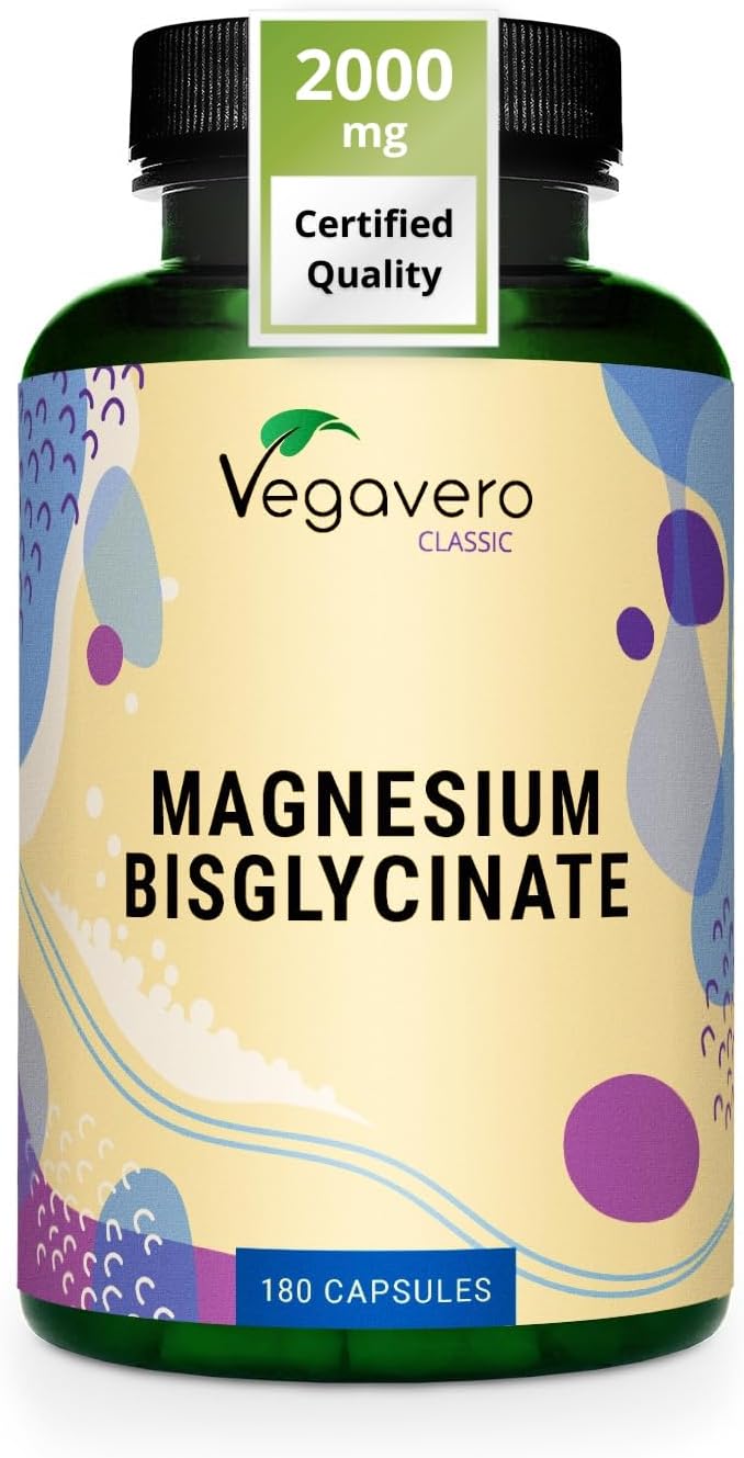 Vegavero Magnesium Bisglycinate 2000 mg | Max Absoption & Bioavailability | Relaxation, Muscle Health, Stress & Energy Support Supplement | 180 Capsules | Vegan
