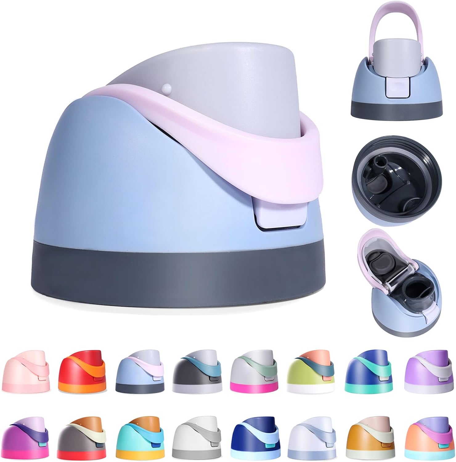 Ruzkq Replacement Lid for Owala Freesip, Compatible with Owala Cup 16oz 24oz 32oz 40oz, One Button Water Bottle Top Lid Replacement Accessory, Leakproof, BPA-Free (Blue-Pink)