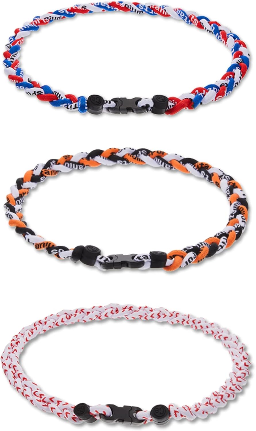 Junkin Baseball Necklaces Three Braided Rope Titanium Necklace for Team Gifts Boys Men Player Softball Fans Sports