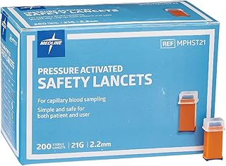 Medline Safety Lancets, Pressure Activation, 21G x 2.2 mm, 200 Count
