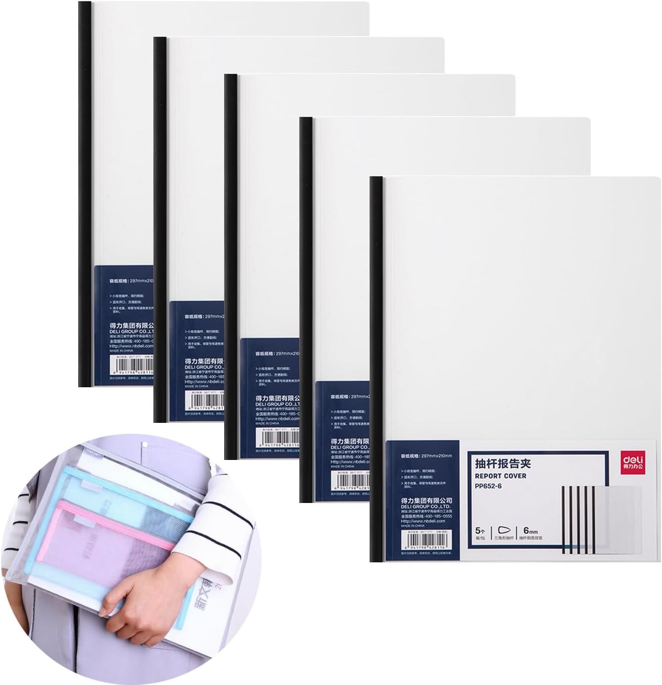 5pcs Clear Report Covers with Sliding Bar, Clear Report Covers for A4/Letter Paper, Plastic Report Binder, Resume Covers Presentation Folders File Binder for School and Business. (Black)