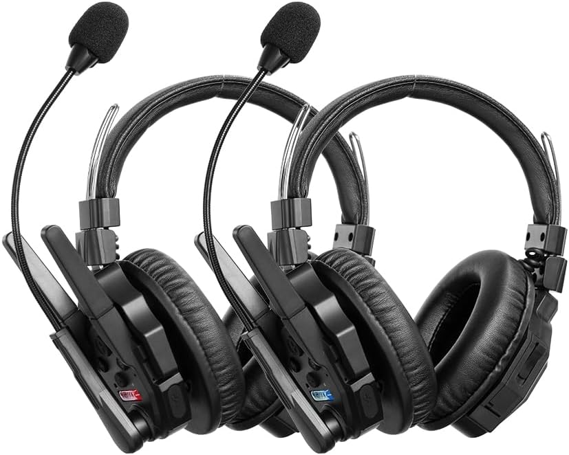 SYNCO Xtalk XMax2 Full-Duplex Wireless Intercom System with 2 Double-Ear Headsets (2.4 GHz) Random Master Device Design for Team Communication,Movie Shoot,Live Show Stage Performance (2PCS)
