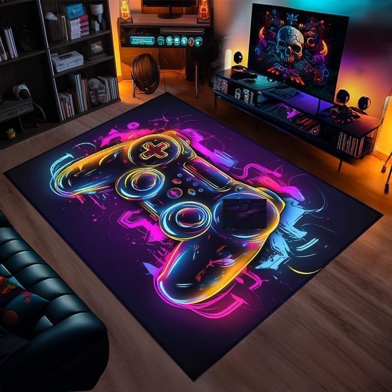 TourKing Gaming Rug for Boys Bedroom, Neon Gaming Area Rug,Colorful Game Gamepad Carpets, Play Mat for Game Room Playroom Decor 80x120cm (style1)