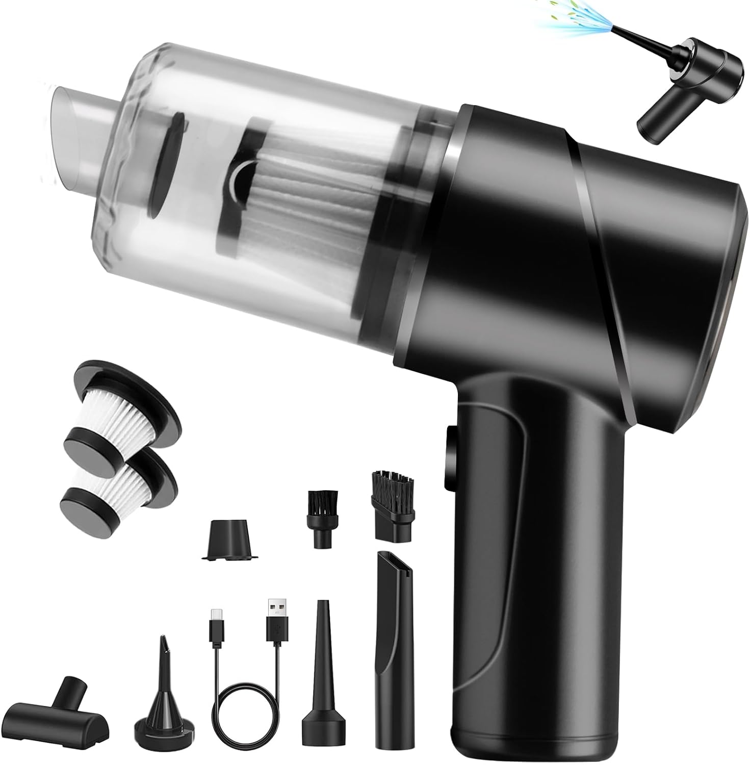 Cordless Handheld Vacuum Cleaner,12000Pa Car Vacuum Cleaner 4 in 1 Vacuum Cleaner&Air Blower&Pump Powerful Multifunctional Vacuum with Extension Nozzles for Car, Office, Home Black