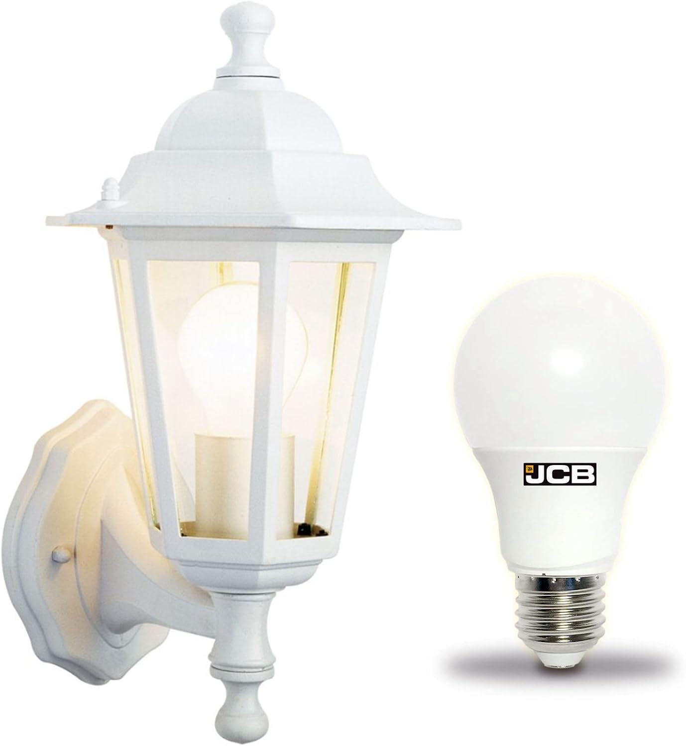Dependable Trading LTD Traditional 6 sided garden/porch outdoor coach wall lantern IP44 (White 6 Sided + LED bulb)