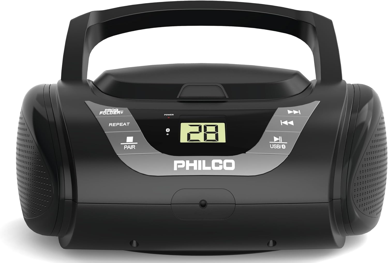 PHILCO Portable Bluetooth Boombox with CD Player | Compatible with MP3/WMA/CD-R/CD-RW | FM Radio | 3.5mm Aux Input | Stereo Sound | LED Display | AC/Battery Powered | Compact and Easy-to-Use