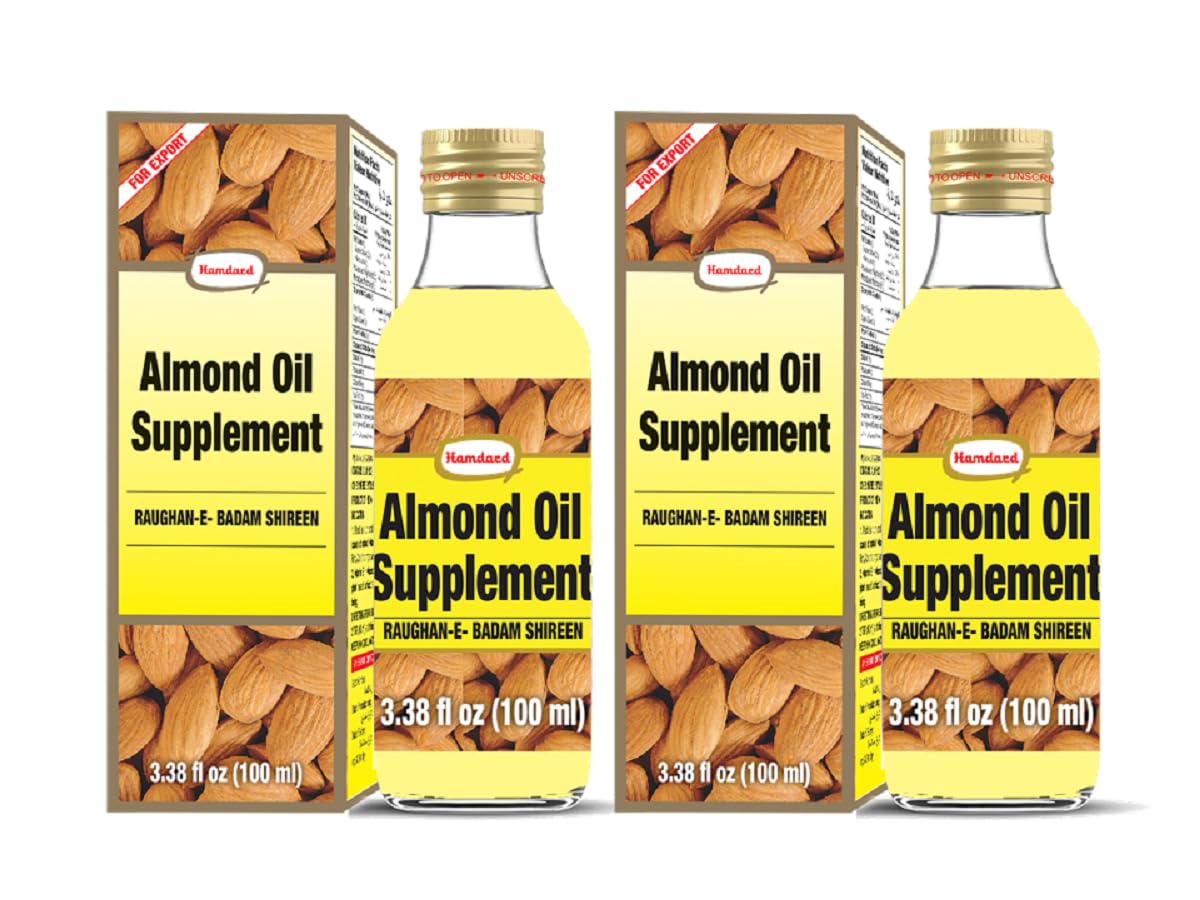 Hamdard Roghan Badam Shirin Almond Oil 100ml (Pack of 2) – Pure, sweet almond oil for health, hair, and skin care