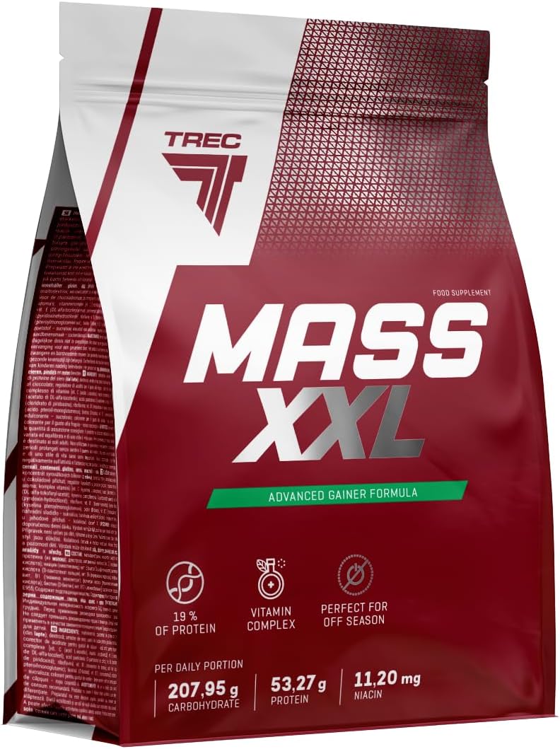 TREC Nutrition Mass XXL 1000g Banana Gainer - Protein Concentrate with Essential Carbs - Supports Muscle Growth and Maintenance - Enriched with Vitamin B6 for Optimal Metabolism