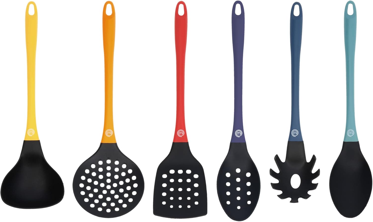 MasterChef Kitchen Utensils Set 6 Piece Cooking Tools Made From Non Scratch, Heat Resistant Material with Stylish Multi Coloured Soft-Touch Handles