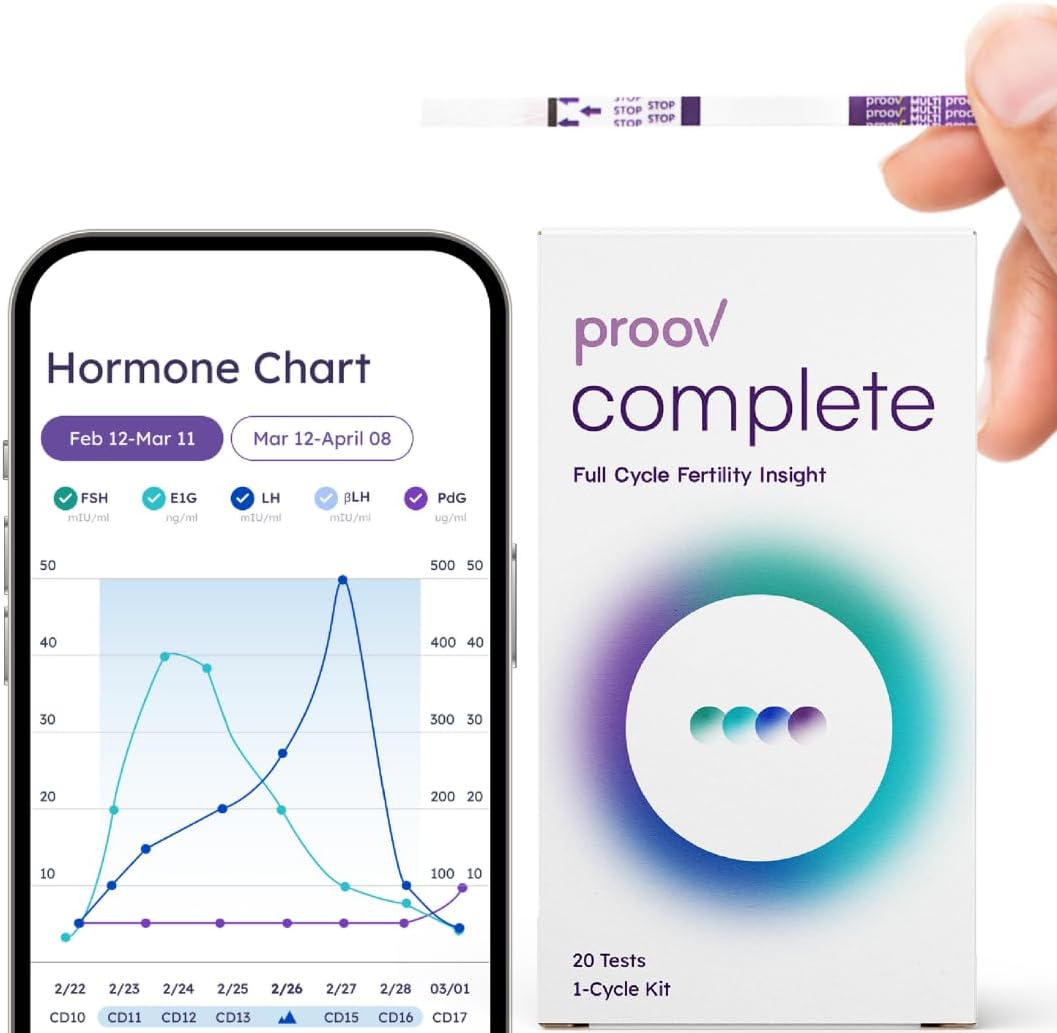 Proov Complete Fertility Monitor | at Home Lab-Quality Fertility Test Kit for Family Planning | Hormone Tracker for FSH, Estrogen Marker, LH, and Progesterone Marker | Ovulation Test Strips for Women