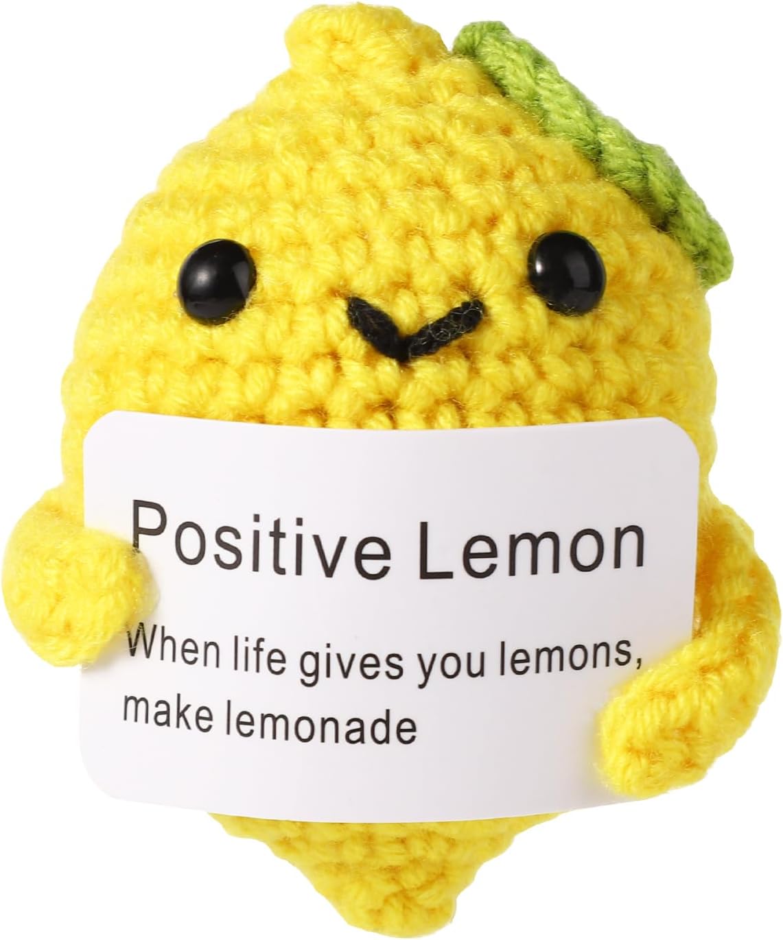 TOYMIS Funny Positive Lemon, 3in Emotional Crochet Lemon Doll with Support Card Mini Hand Knitted Potato Toy Encouragement Cheering Gift for Friends Family Birthday Home Decoration