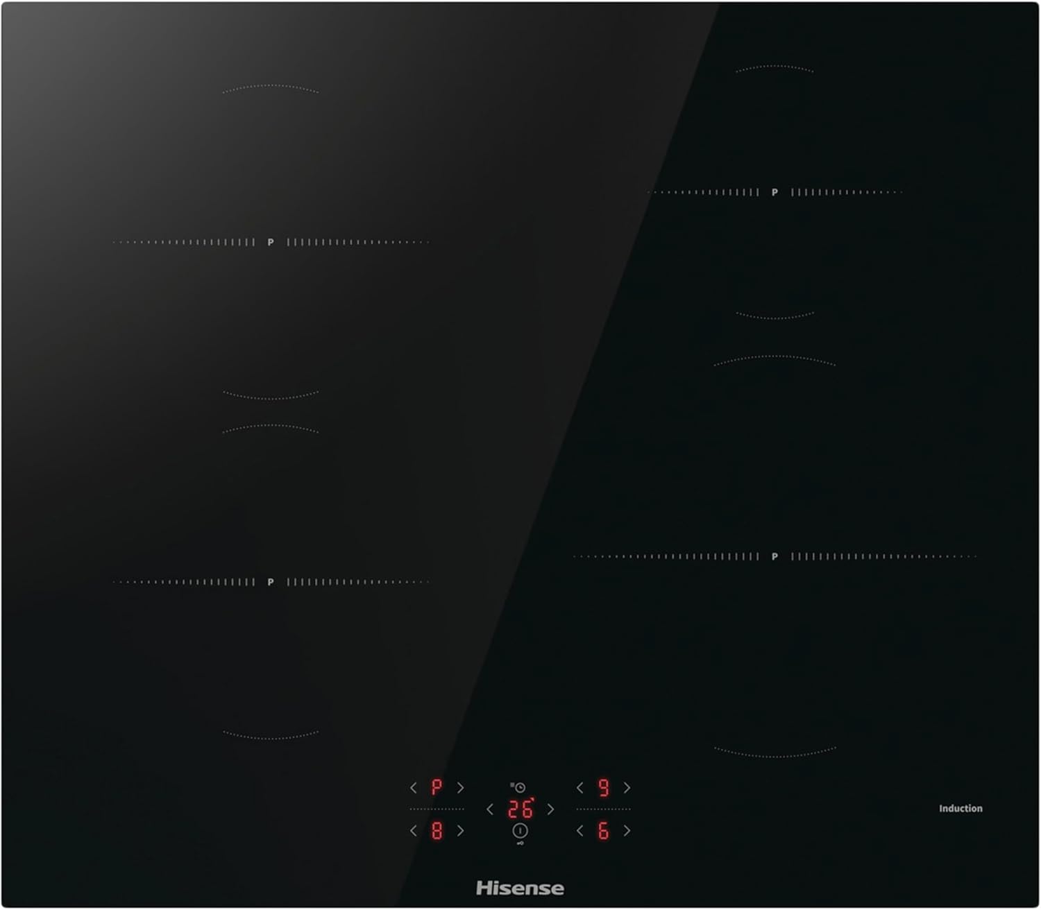 Hisense HI6401BSC Built-in 60cm Induction Hob Ceramic Glass Panel, Child Lock, Touch control, Timer Function - Black 7200W, 595 x 54 x 520 mm (W x H x D)