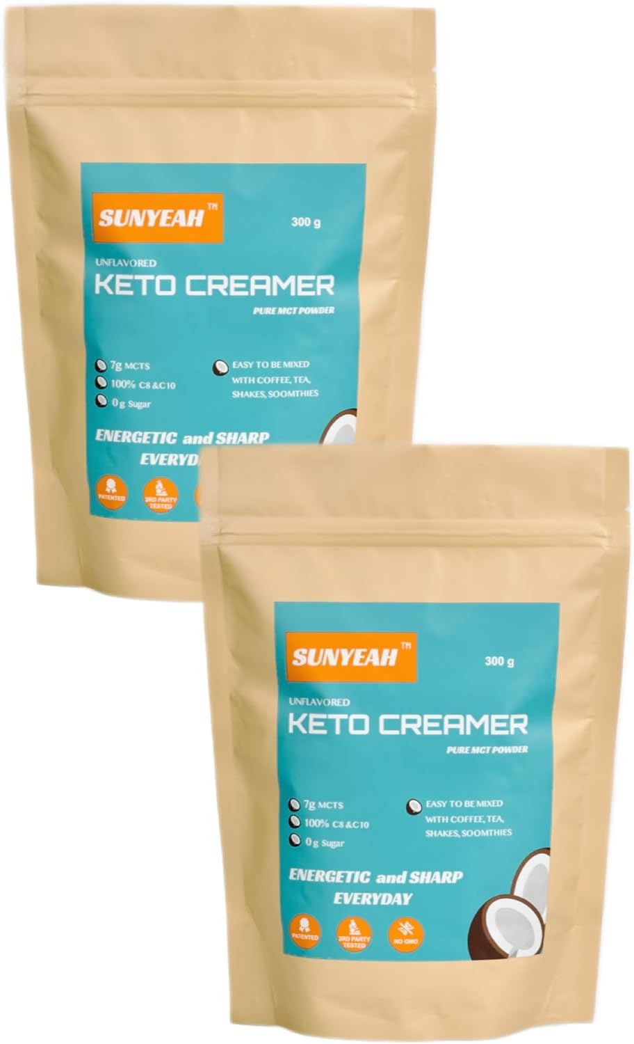 SUNYEAH MCT Powder- MCT Oil Powder, 600 g, KETO Coffee Creamer, Pure C8 C10, No-Sugar, From coconut, Excellent in Coffee, Tea, Water, Shakes, Smoothies, Unflavoured, No-GMO (2)