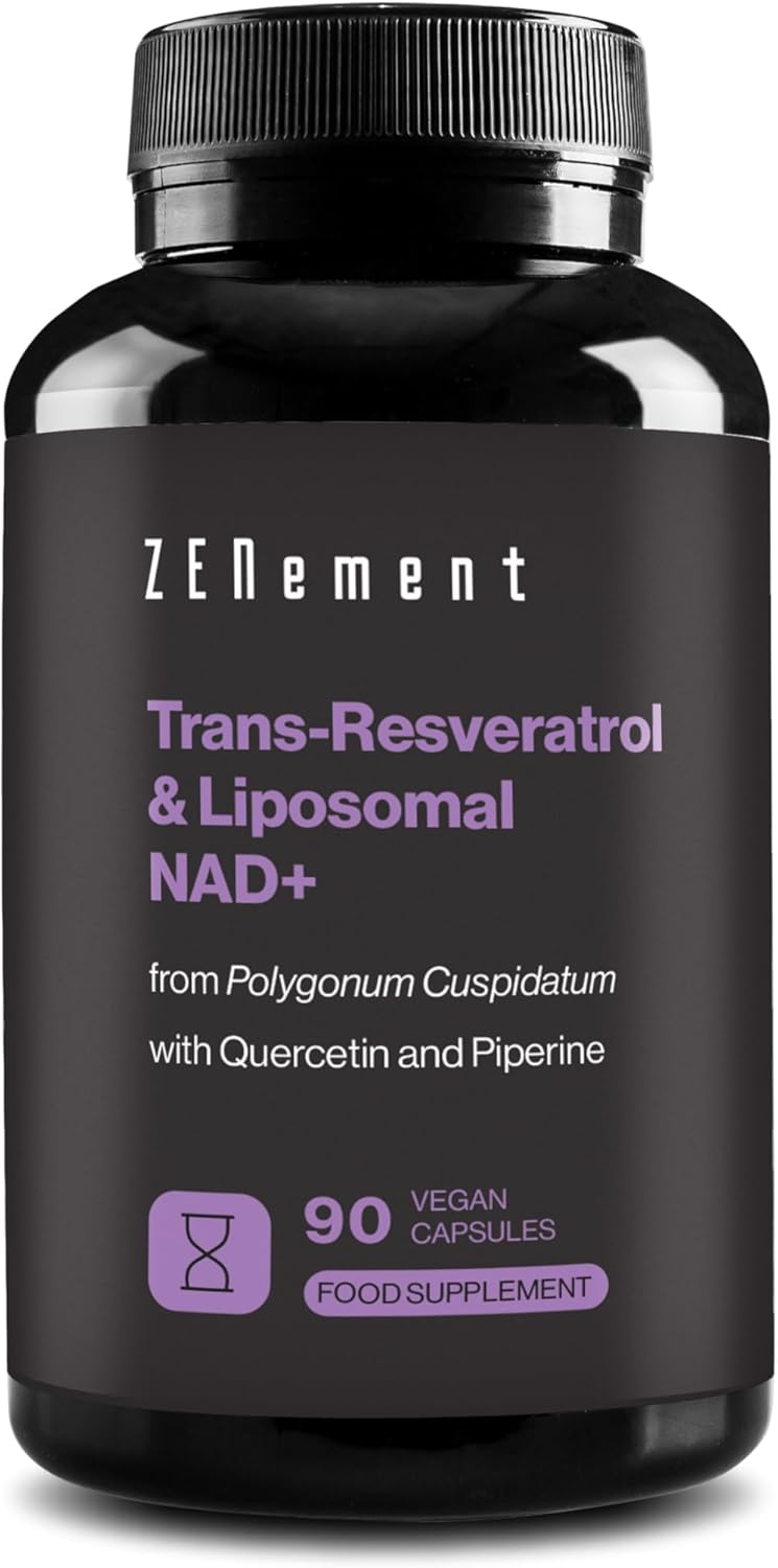 Trans-Resveratrol & NAD+ Liposomal, with Quercetin and Piperine, 580 mg per Capsule, 90 Capsules - Anti-Aging and Sirtuin Activator - Zenement