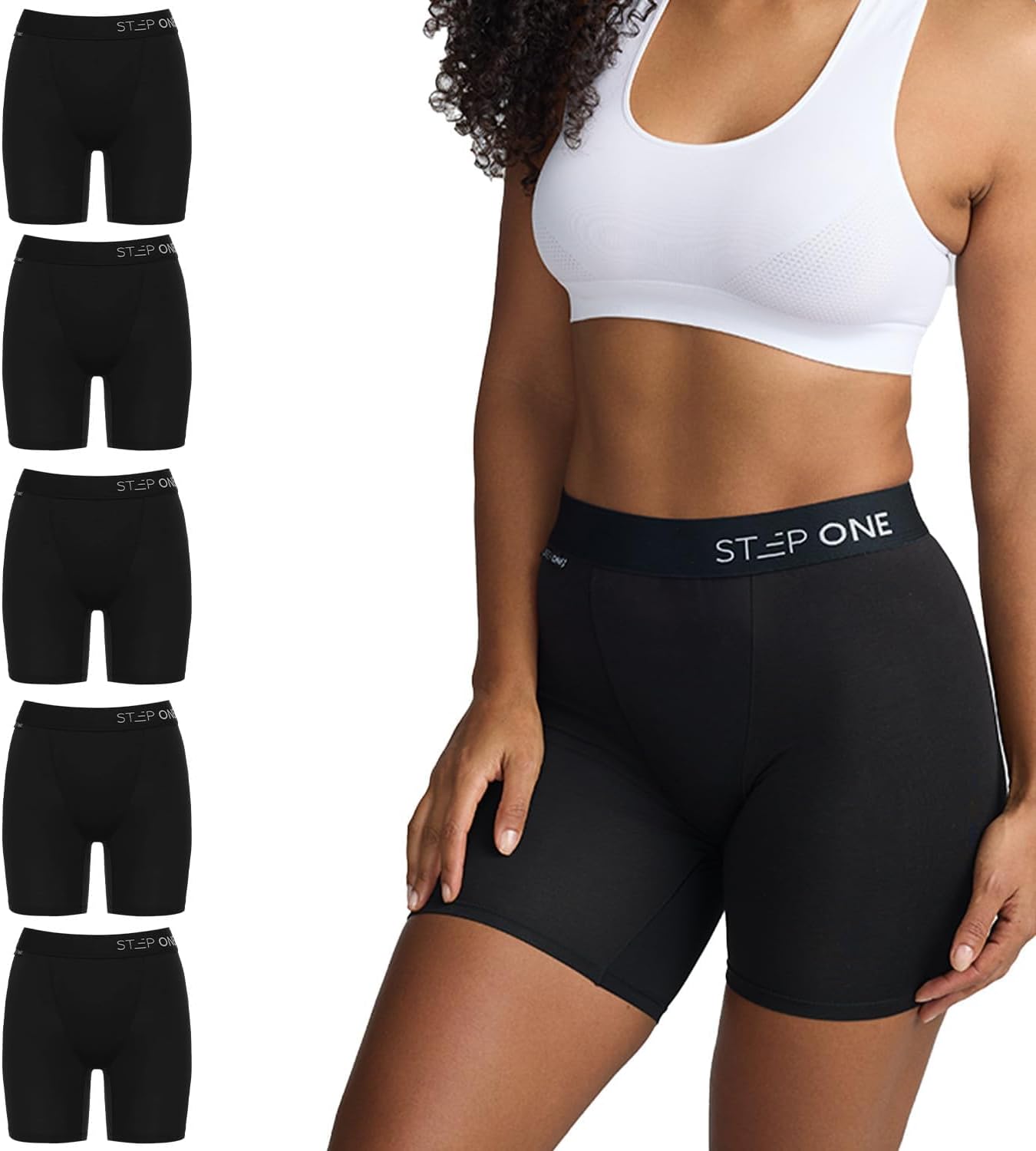STEP ONE Womens Boxers - 5-Pack Moisture Wicking, Chafe-Reducing Underwear