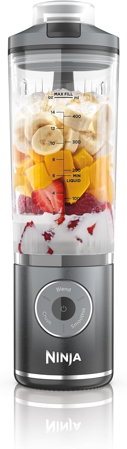 Ninja Blast Max Portable Blender, 570ml, Rechargeable Battery, Blending Cup & Leak-proof Lid, 3x Blend Functions, Makes Smoothies, Protein Shakes, Blends Ice & Frozen Fruit, Cool Grey BC251EUGY