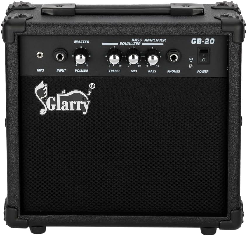 GLARRY Electric Bass Combo Amp, Portable Amp with Headphone MP3 Input, 20W Practice Bass Guitar Amplifier Speaker Accessories with Bass, Volume, Treble, and Middle Controls