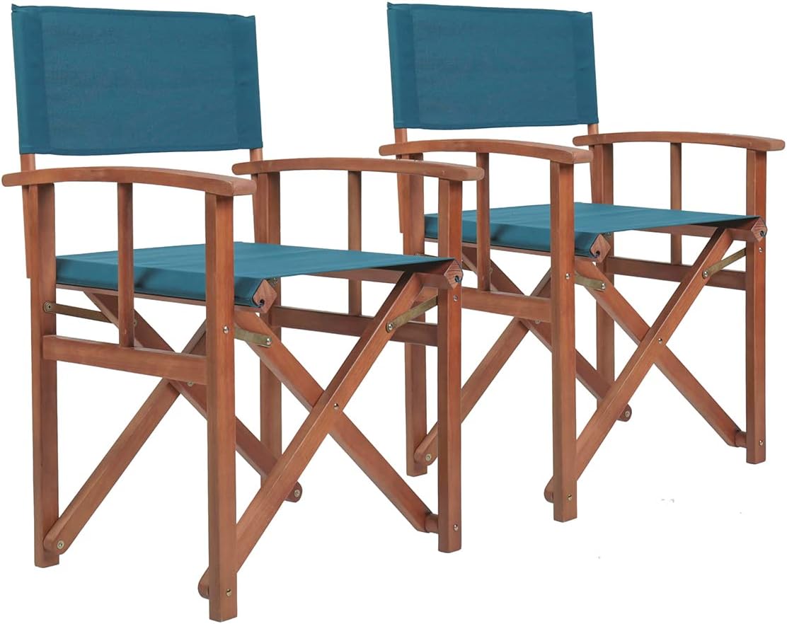 Charles Bentley FSC Wooden, Pair of Folding Directors Chairs, Teal, Pop-Up, Garden Seats, Outdoor Furniture, Easy To Fold, Lightweight, Traditional Design, Bentley Plaque, Compact (85x54.5x51cm)
