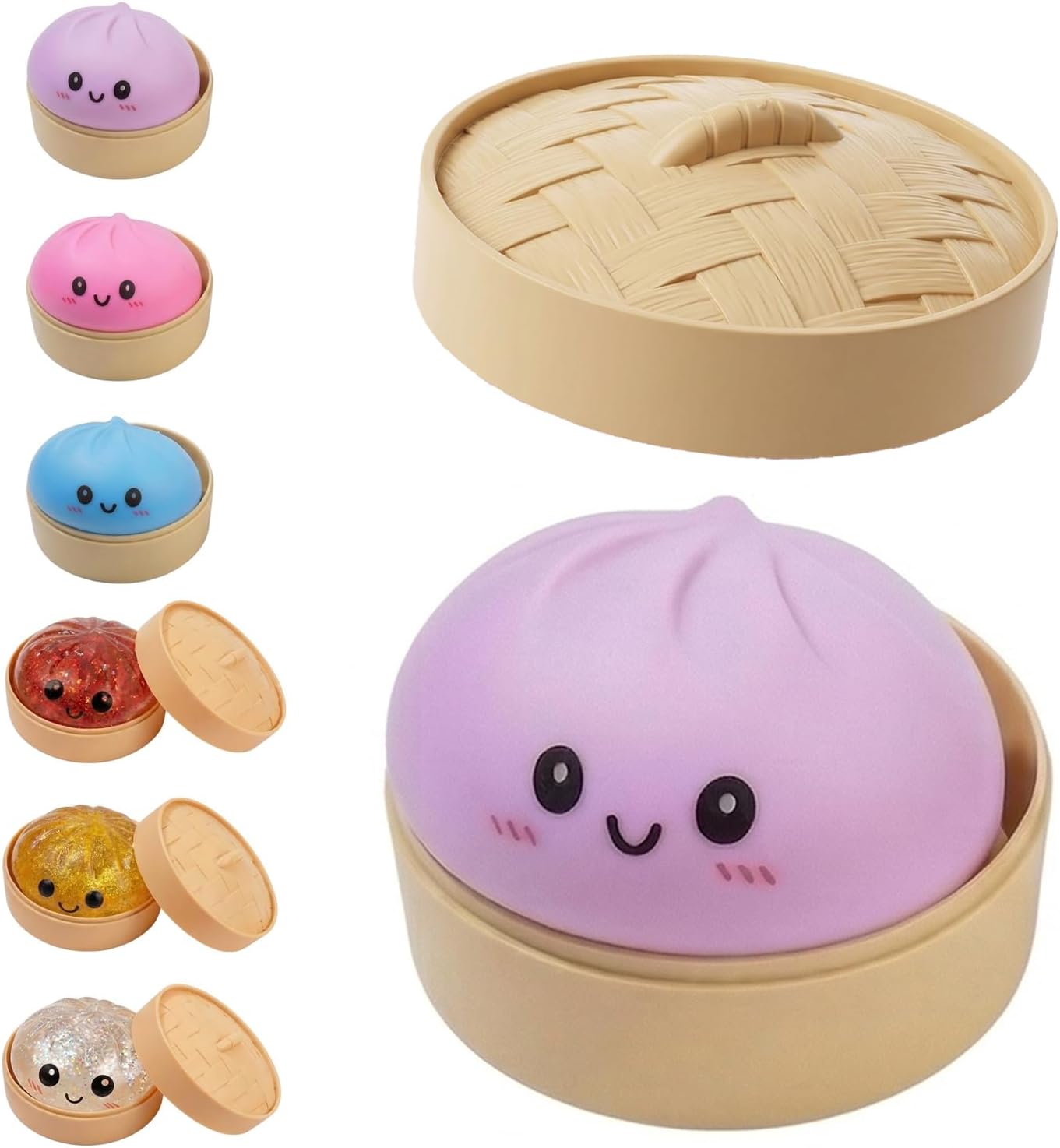 Dumpling Squishy, Dumpling Squishy Mystery Box, Glitter Dumplings Mystery Box, Colorful Dumplings Stress Balls Fidget Sensory Toy, Easter Basket Stuffers Party Favors (Purple)