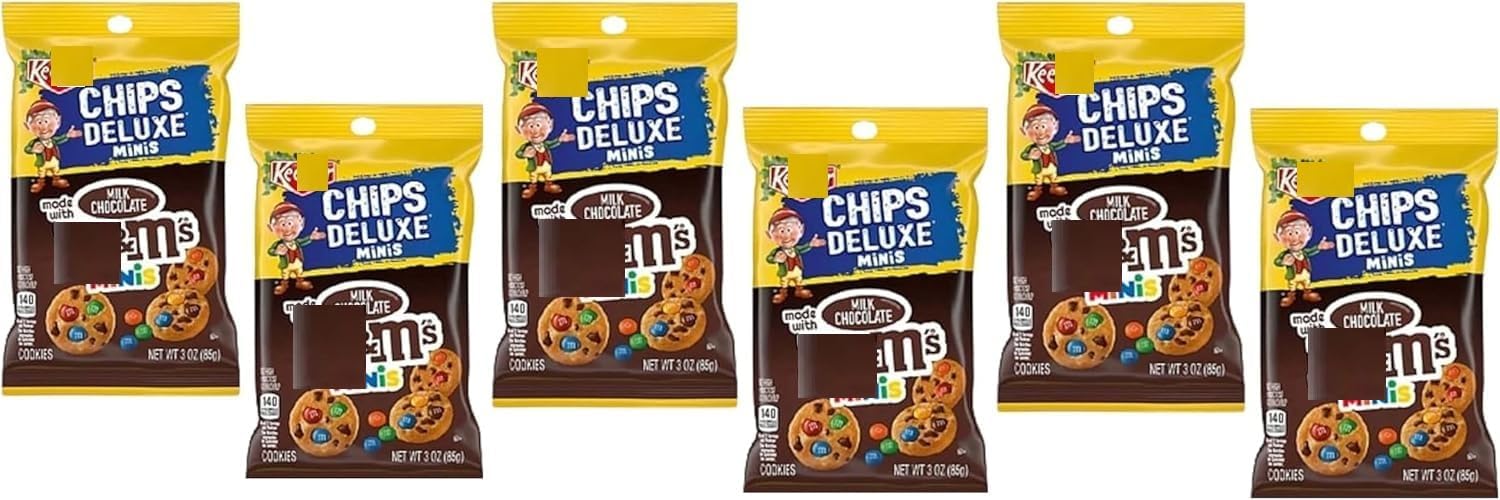 6-Pack Keebler Chips Deluxe Minis Cookies – Made with MMS Minis – 45g Bags – American Imported Treats