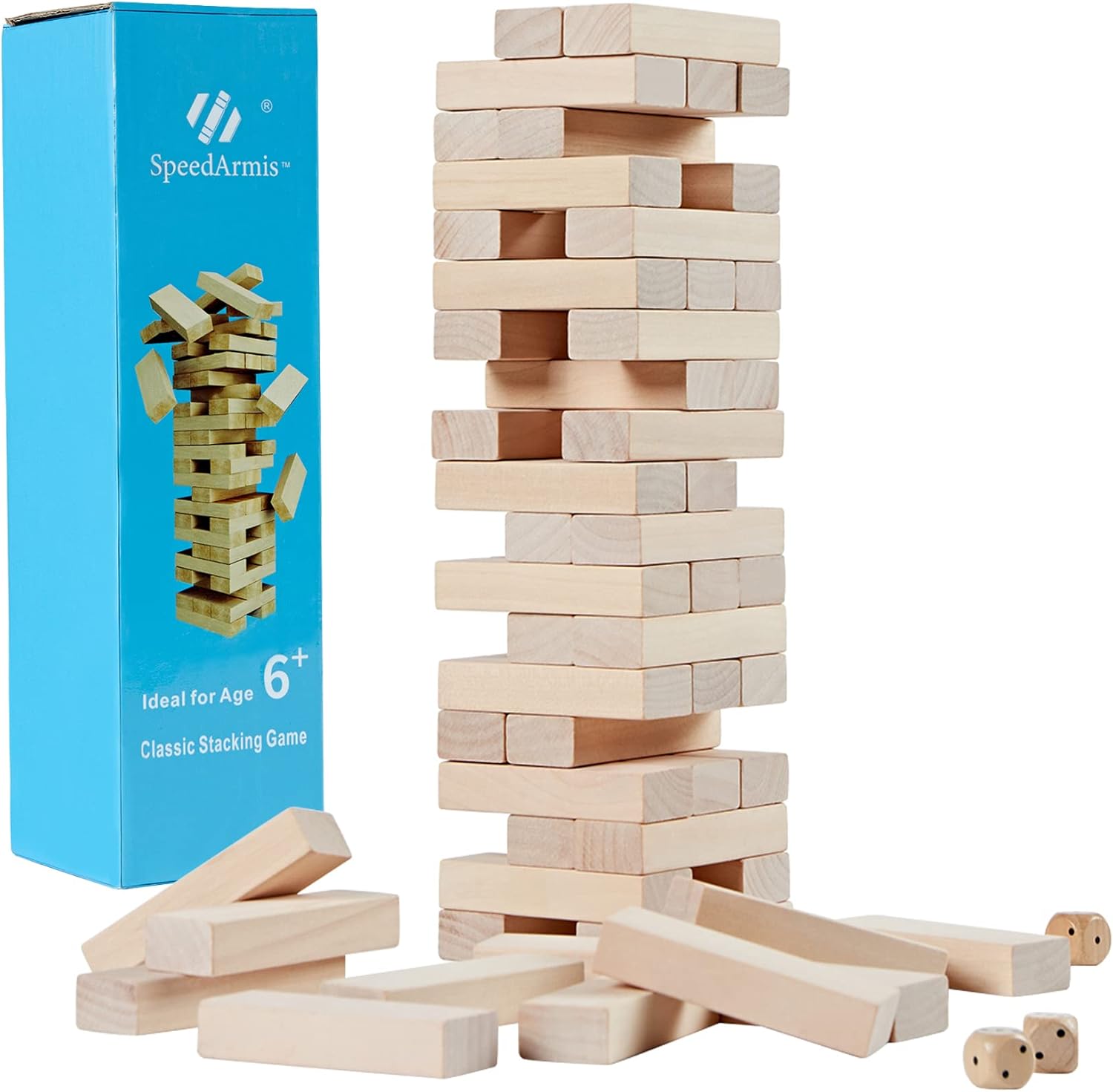 Mini Tumble Tower, 54PCS Wooden Stacking Game for Teens - Pine Stack Timber Board Games with 4 Dice Set - Classic ‌Xmas Gifts for Kids