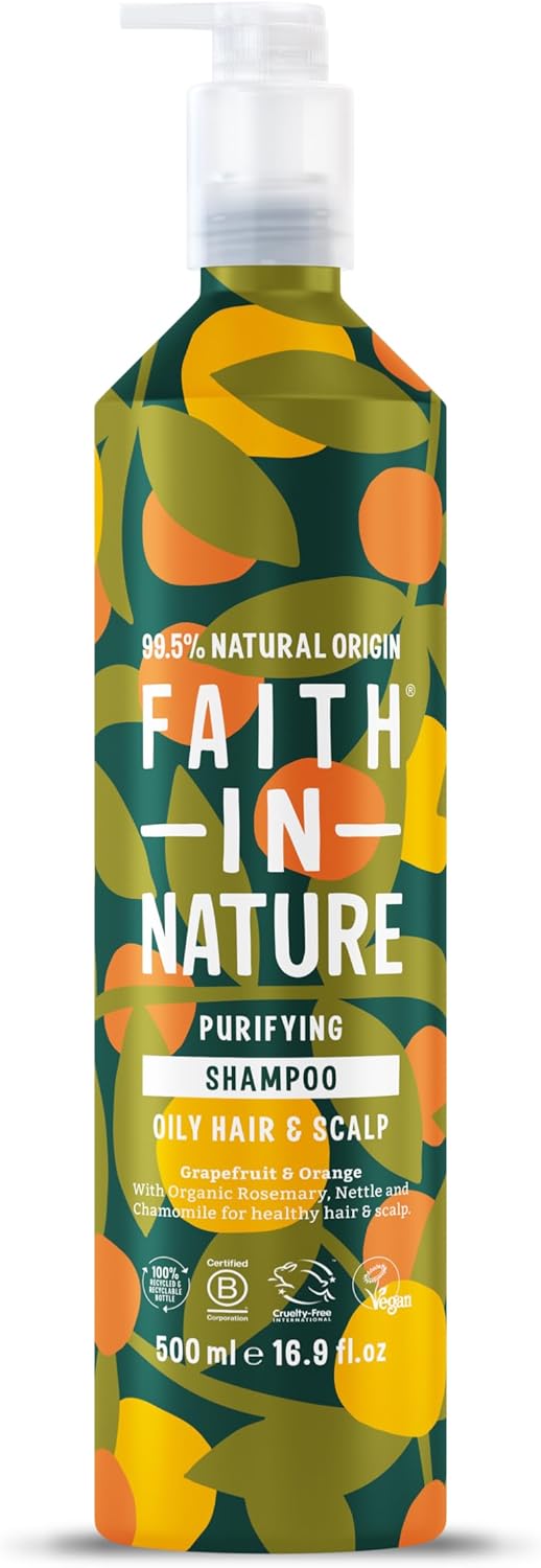 Faith In Nature - Natural Shampoo Aluminium Bottle - Vegan & Cruelty Free, No SLS or Parabens - 500ml, Grapefruit & Orange