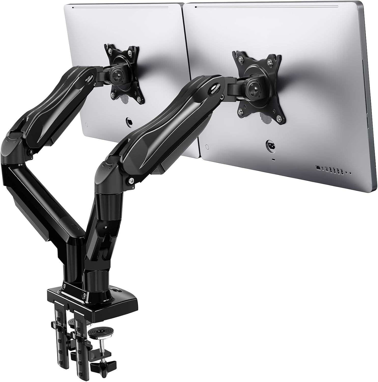 HUANUO Dual Monitor Arm Desk Mount for 13 to 32 Inches, Height Adjustable Screen Stand with Tilt, Swivel, and Rotation, VESA 75 & 100 mm, Supports up to 9 kg