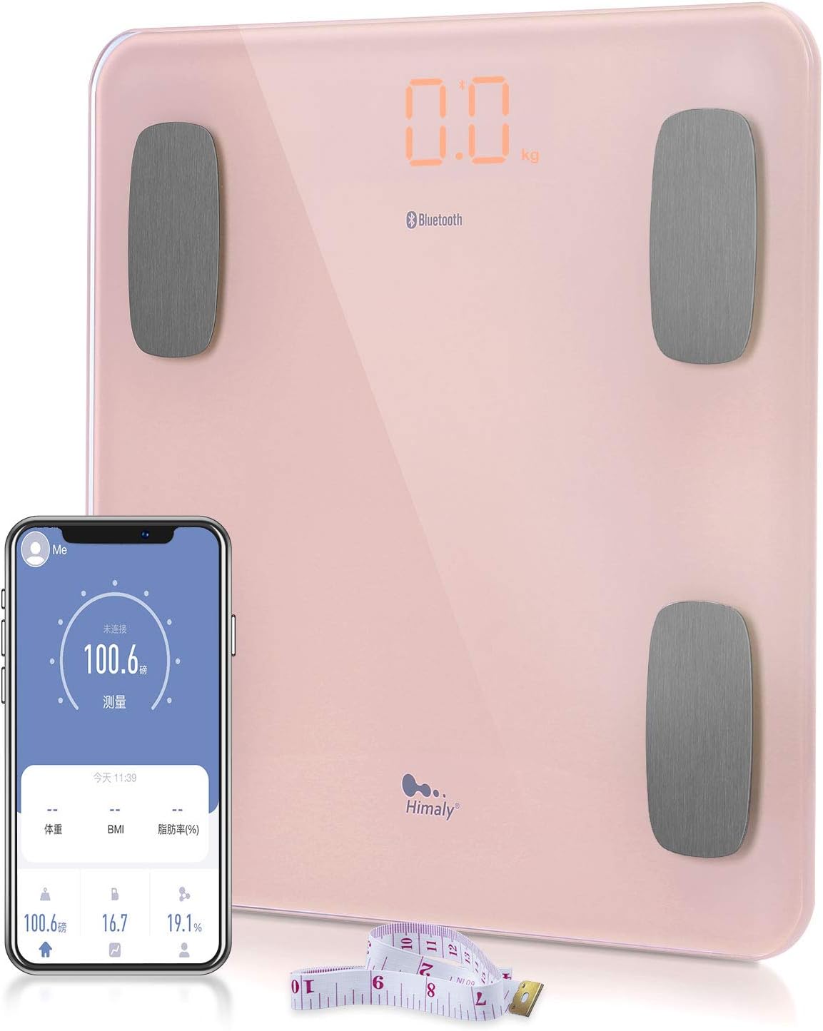 himaly Body Fat Scale, Smart BMI Scale Digital Bathroom Wireless Weight Scale, Body Monitor Health Composition Analyzer with Smartphone App sync with Bluetooth-Compatible, 400 lbs - Pink