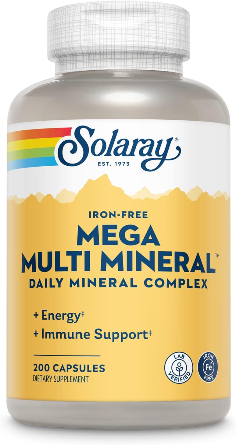 Solaray Mega Multi Mineral No Iron, Vitamin Capsules (076280045147) (200 Capsules, 50 Servings)