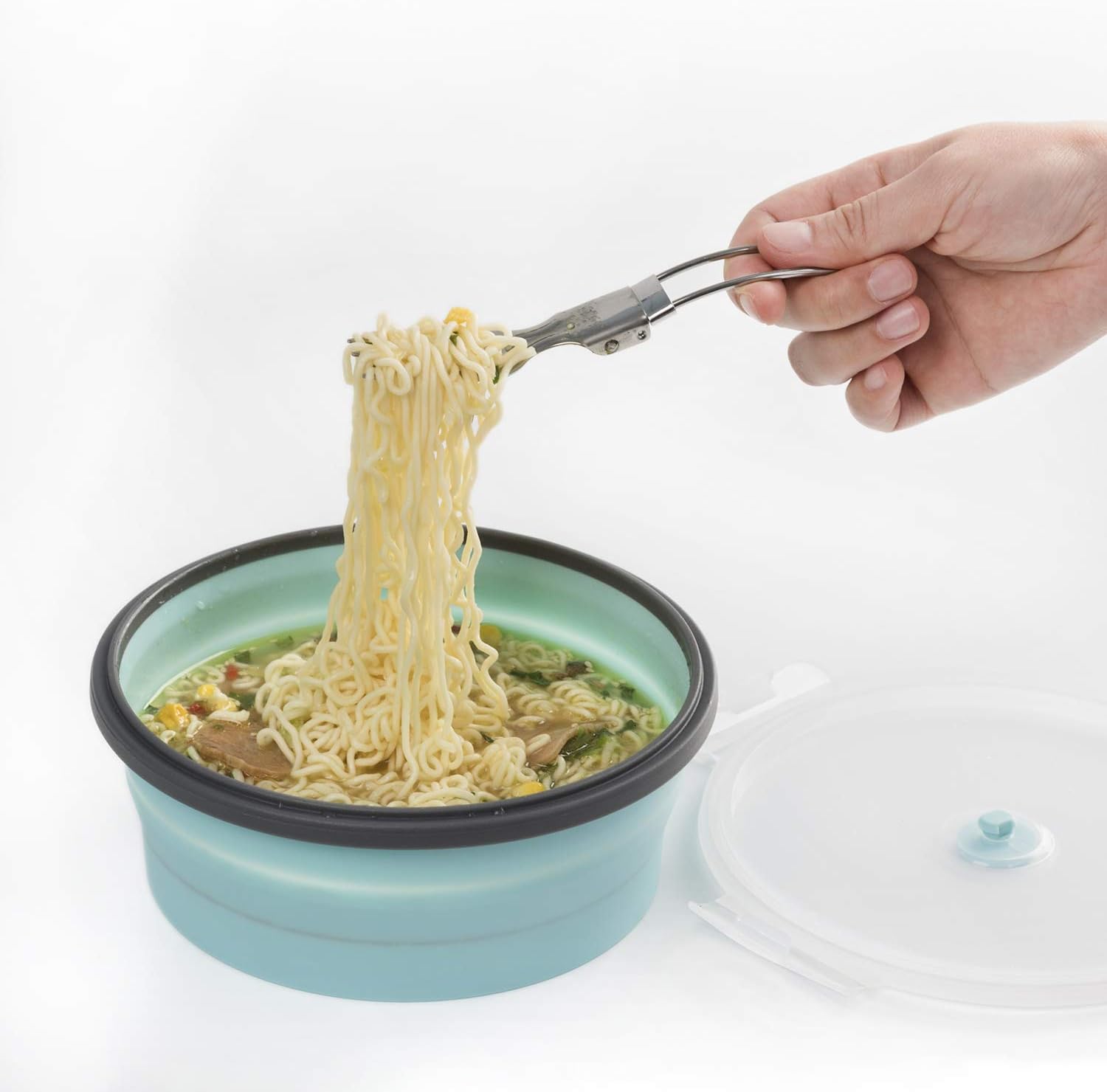 COLORCORAL Collapsible Camping Bowl Portable Silicone Bowl with Lid and Fork for Travel Camping Hiking Kitchen Compatible with Freezer and Microwave 1200ML(42oz)