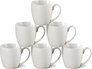 Coffee Mugs 16oz set of 6, Ceramics Coffee Cups for Latte, Hot Tea, Cappuccino, Mocha, Cocoa Turquoise, Tea, Dishwasher, Oven, Microwave safe, White