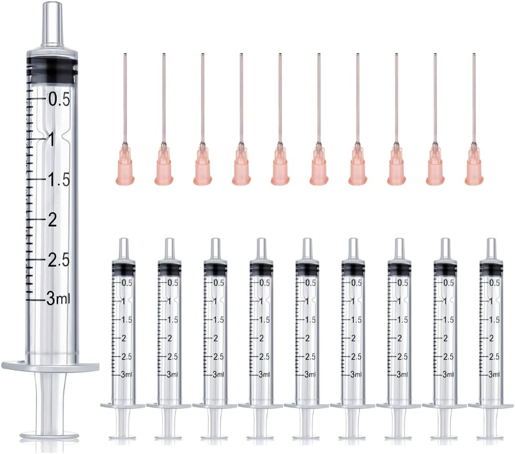 Pack of 10pcs x 3ml syringe and 10 x cannula syringe set with blunt needles, various sizes: 1 ml, 3 ml, 5 ml, 10 ml, 20 ml, 30 ml, 60 ml, for hobby and DIY, individually sterile packed