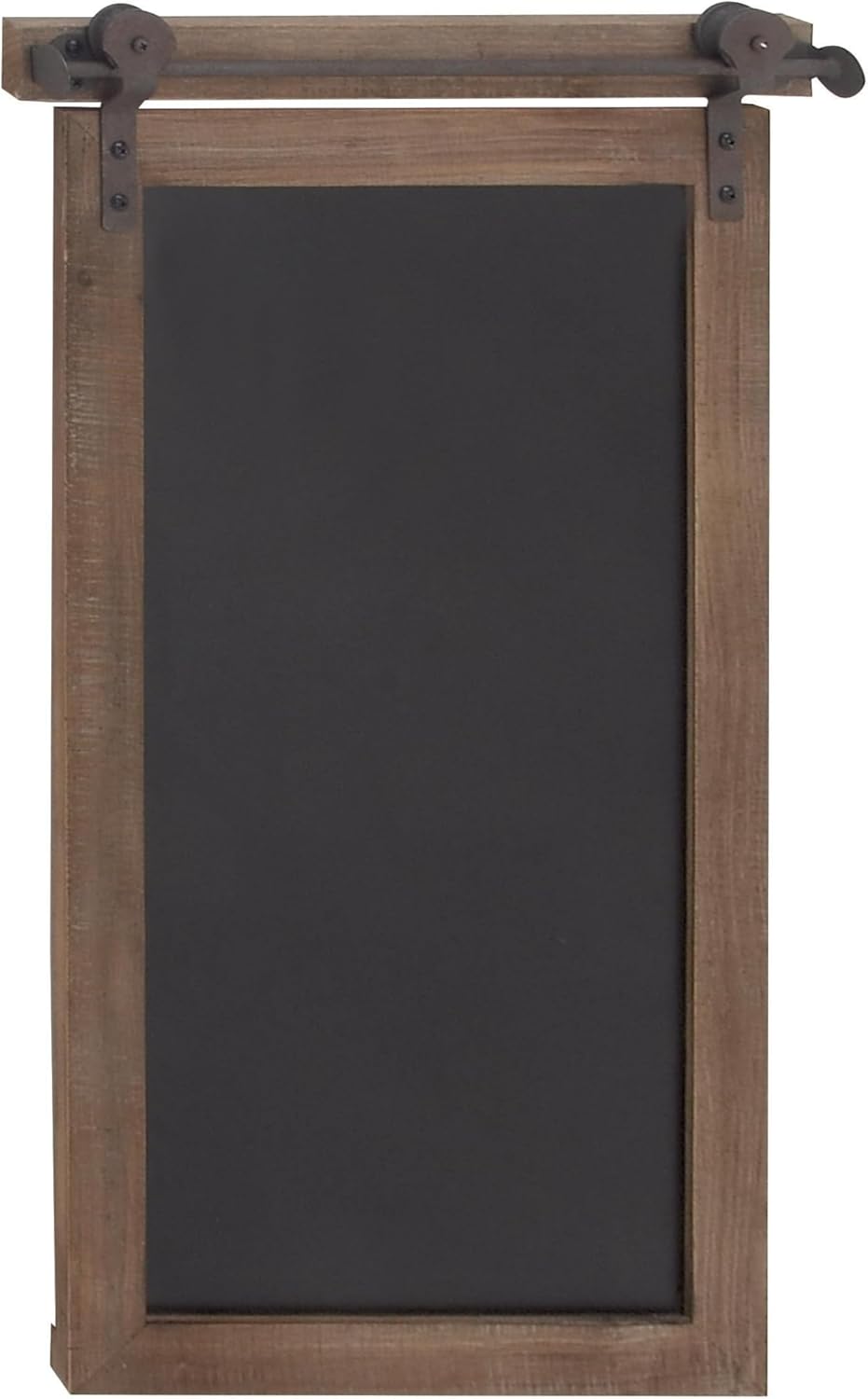 Deco 79 Wood Sign Home Wall Decor Chalkboard Wall Sculpture with Barn Door Inspired Top, Wall Art 16" x 2" x 28", Brown