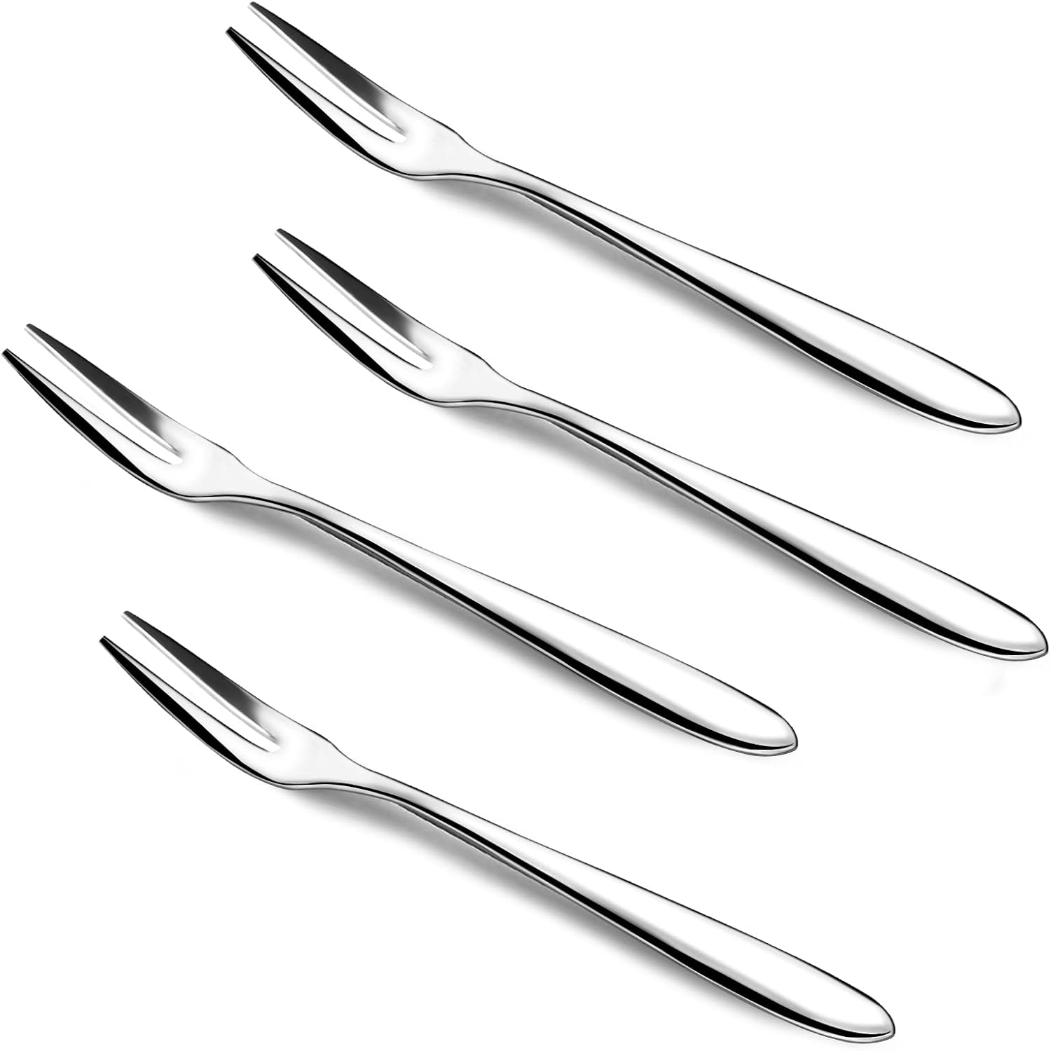 4pcs Quality Metal Forks Gift Set for Olives Prawns Antipasti Cheese Dessert Cake Fruit Salad Appetizer Cocktail Crab Escargot, Cute 304 Stainless Steel Silver Forks Mirror-Polished Dishwasher-Safe